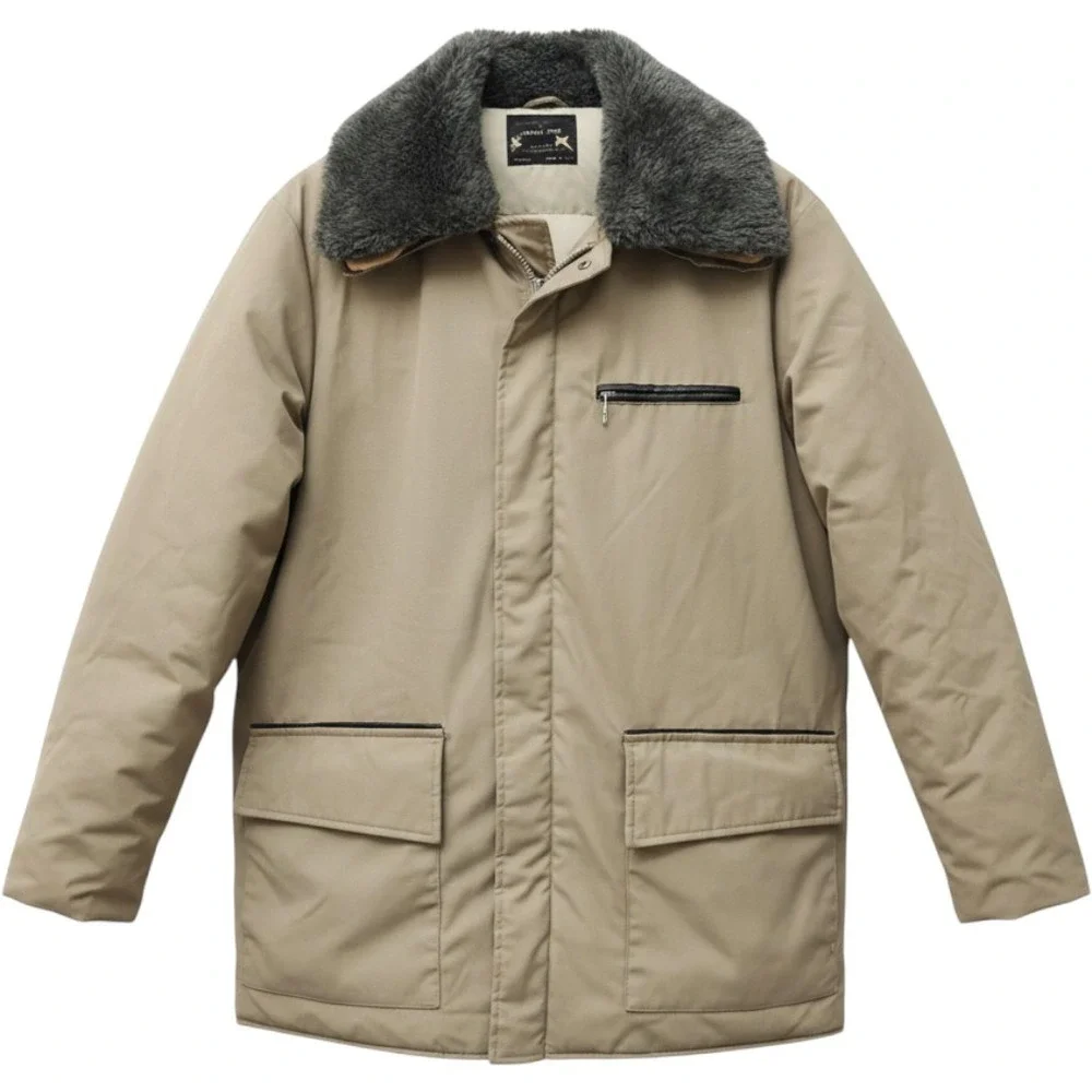 Browning Goose Down Parka Fur Collar Tan Khaki Winter Coat Mens 44 Vintage